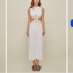 Commense White Floral Cutout Backless Mock Neck Dress